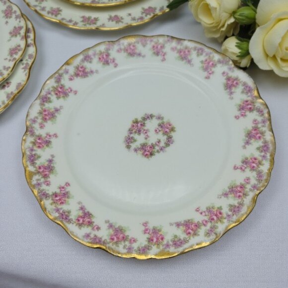 Antique Vintage Elite Works Limoges Dessert Plates Pair 1920's Floral - Picture 1 of 11
